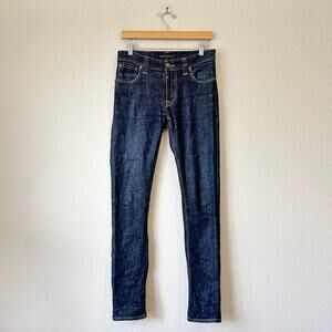 NUDIE Thin Finn Dry Twill Jeans Blue Denim Cotton Slim Fit Straight